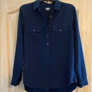 NEW. Lands' End Navy Polka Dot Blouse Size M 10-12